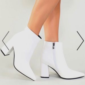 Pointed toe white ankle booties